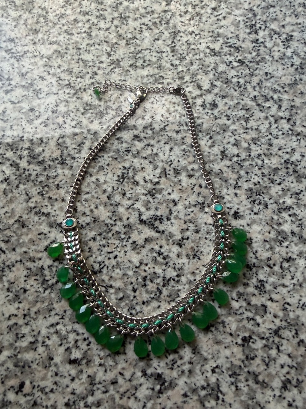 Lia Sophia Silver-Tone Necklace with Green Teardrop Beads